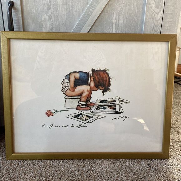 Vintage Pair of Georges Repon Framed Art Lithographs Naughty Children - Picture 14 of 16